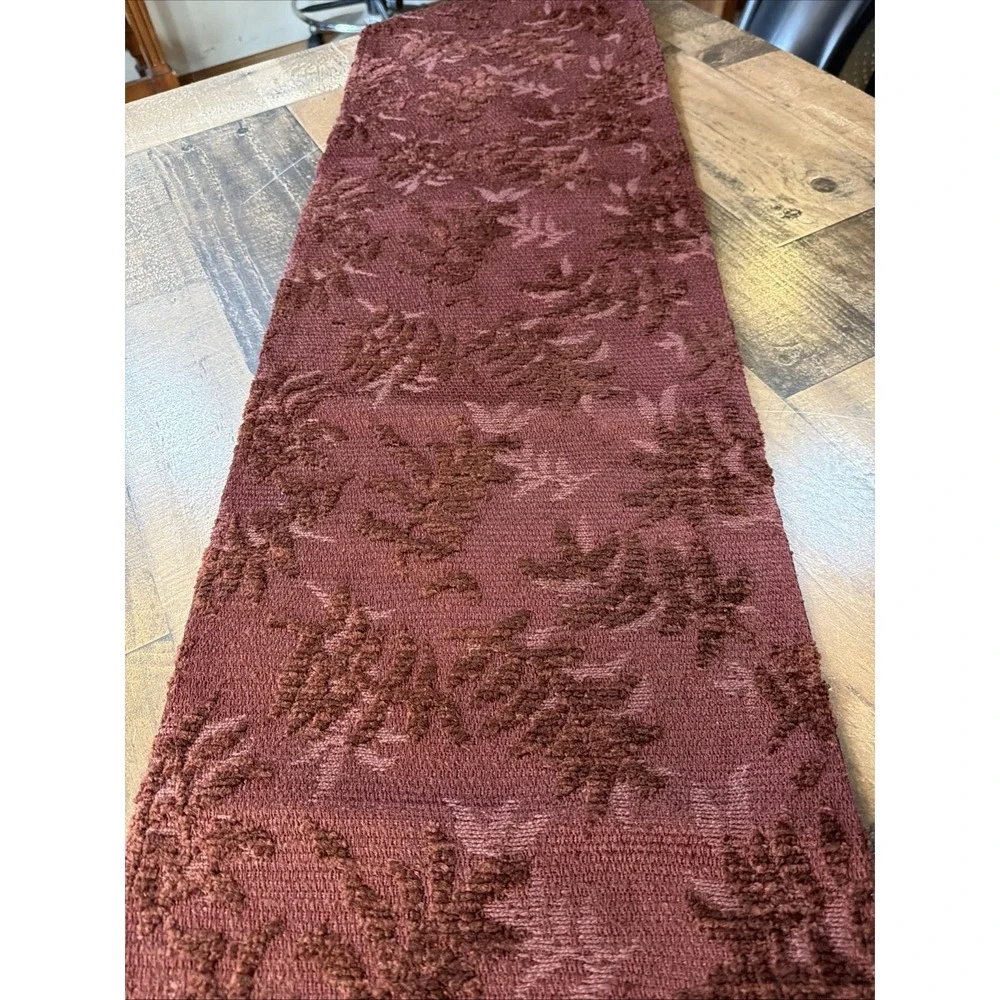 Vintage Chenille Table Runner Red Rust Floral Jacquard Fringe‎ Boho 12x70 Ornate